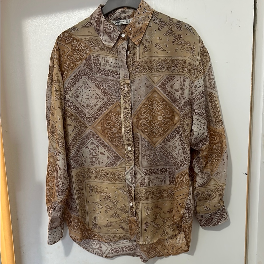 Stradivarius Beige and Brown Patterned Blouse